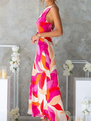 Printed Backless Sleeveless Maxi Dress