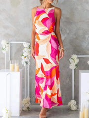 Printed Backless Sleeveless Maxi Dress