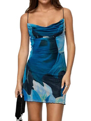 Printed Bodycon Cami Dress Blue / S
