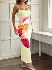 Printed Bodycon Spaghetti Strap Maxi Dress