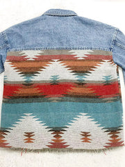 Printed Botton Down Long Sleeve Denim Jacket