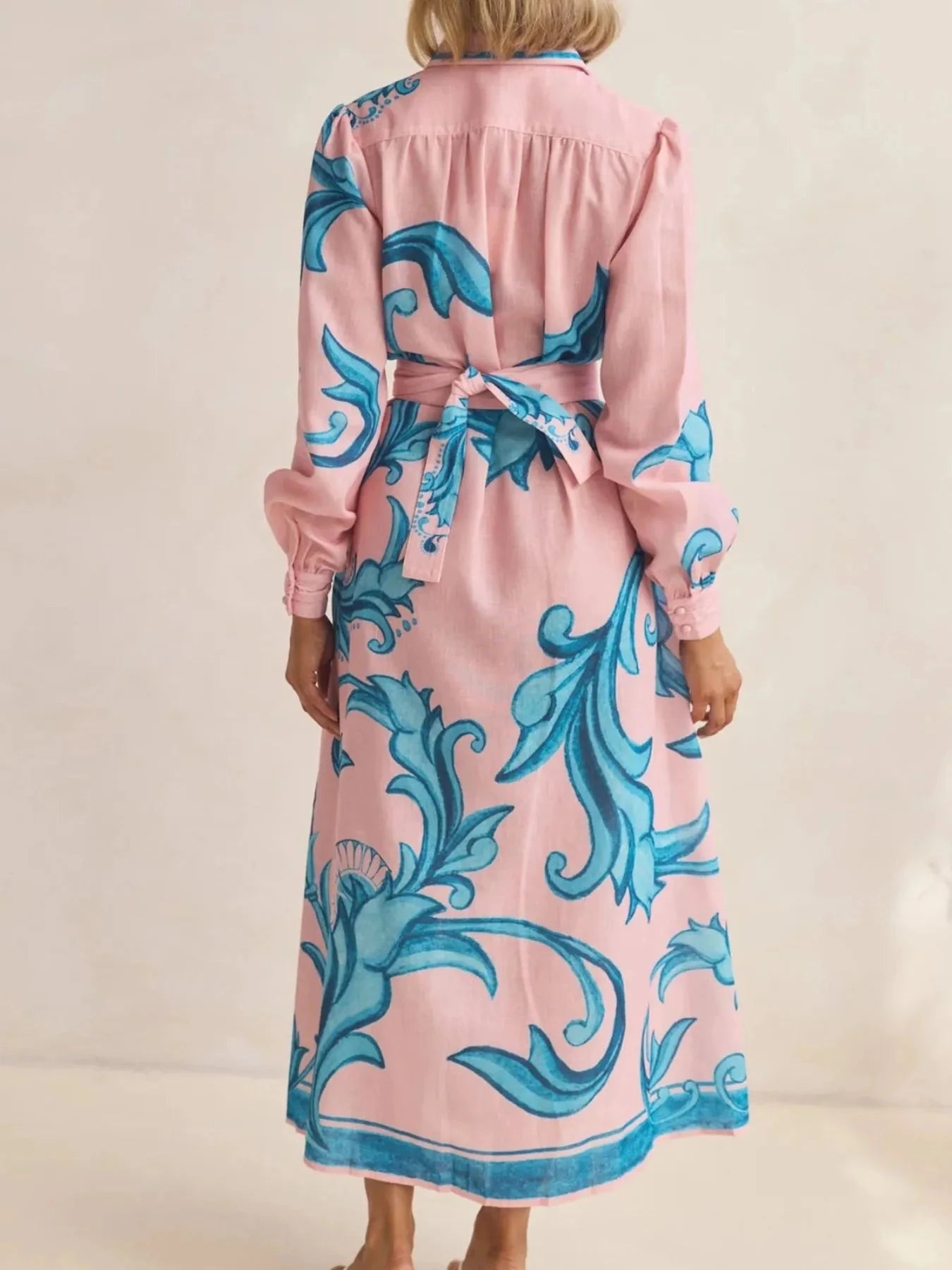 Printed Button Down Belted Shirt Dress