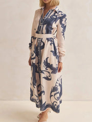 Printed Button Down Belted Shirt Dress