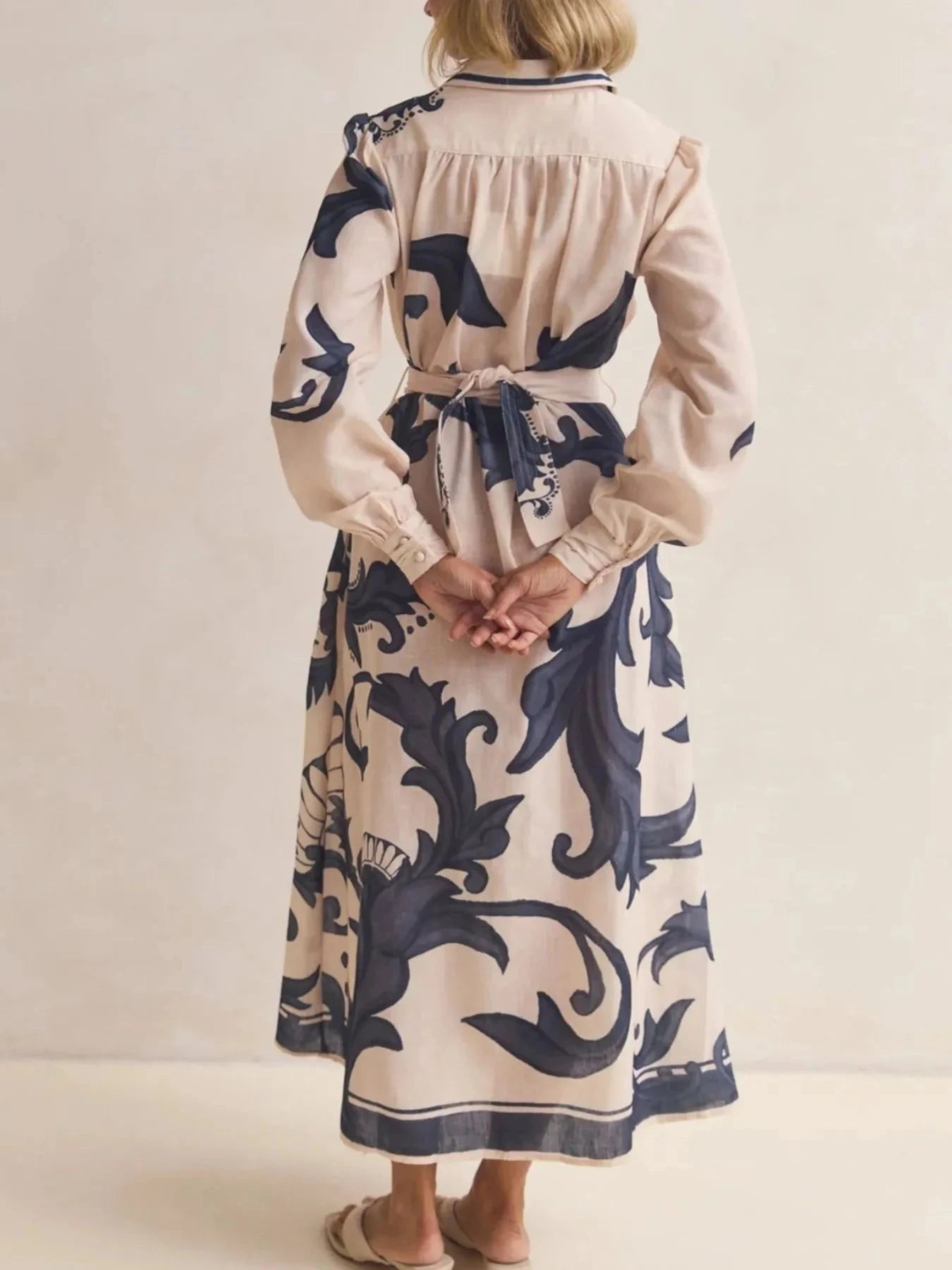 Printed Button Down Belted Shirt Dress