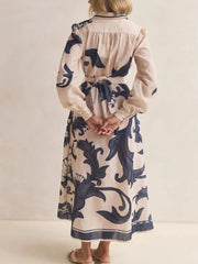 Printed Button Down Belted Shirt Dress