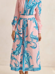 Printed Button Down Belted Shirt Dress