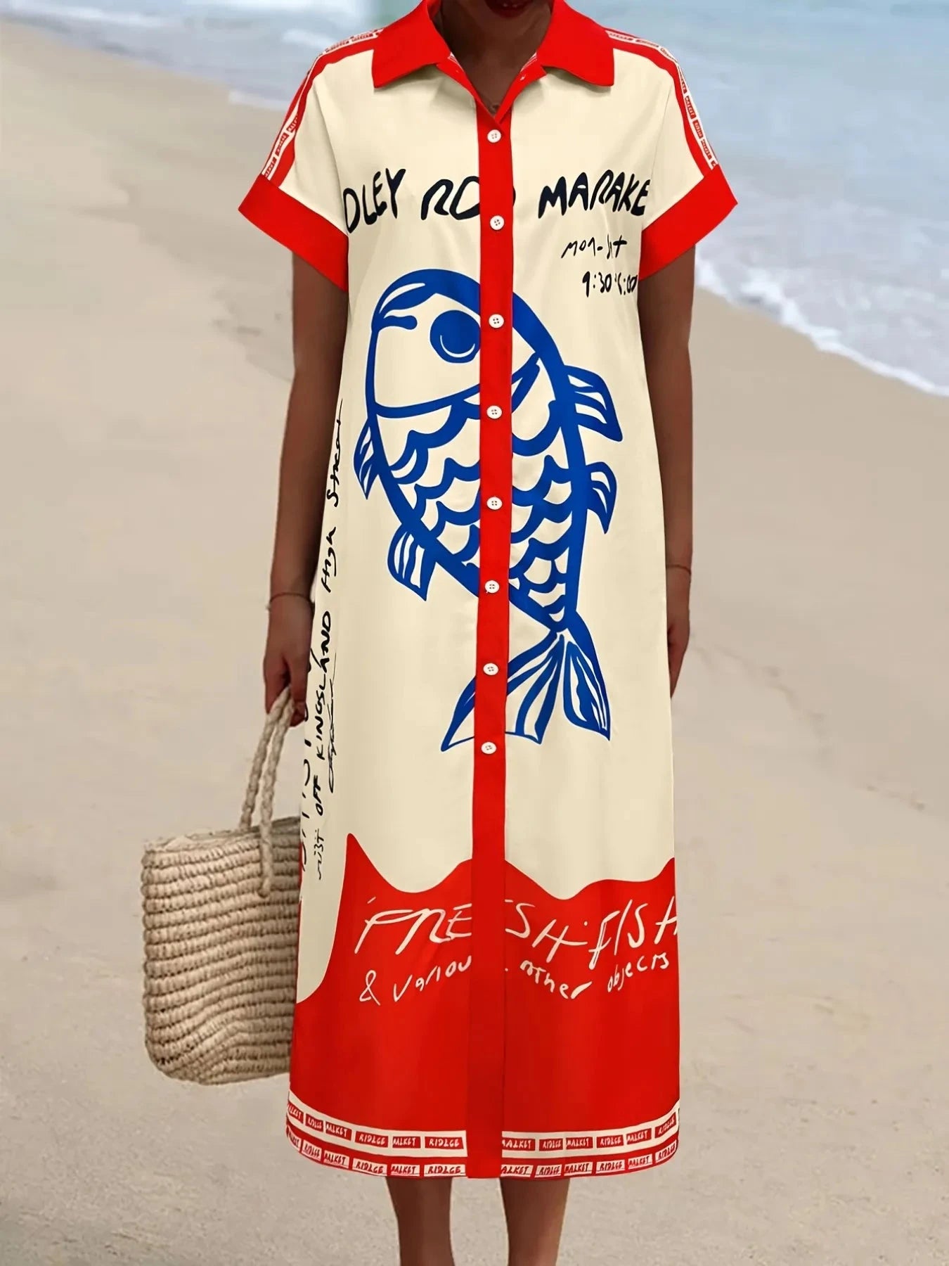 Printed Button Down Shirt Dress