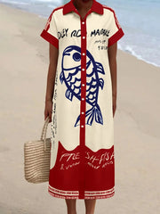 Printed Button Down Shirt Dress