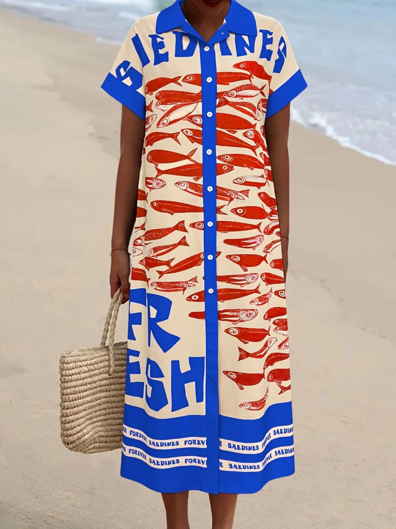 Printed Button Down Shirt Dress