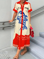 Printed Button Down Shirt Dress