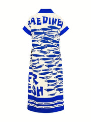 Printed Button Down Shirt Dress