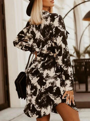 Printed Button Front Long Sleeve Dress