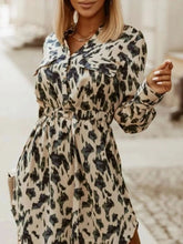 Printed Button Front Long Sleeve Dress Apricot Leopard Print / S