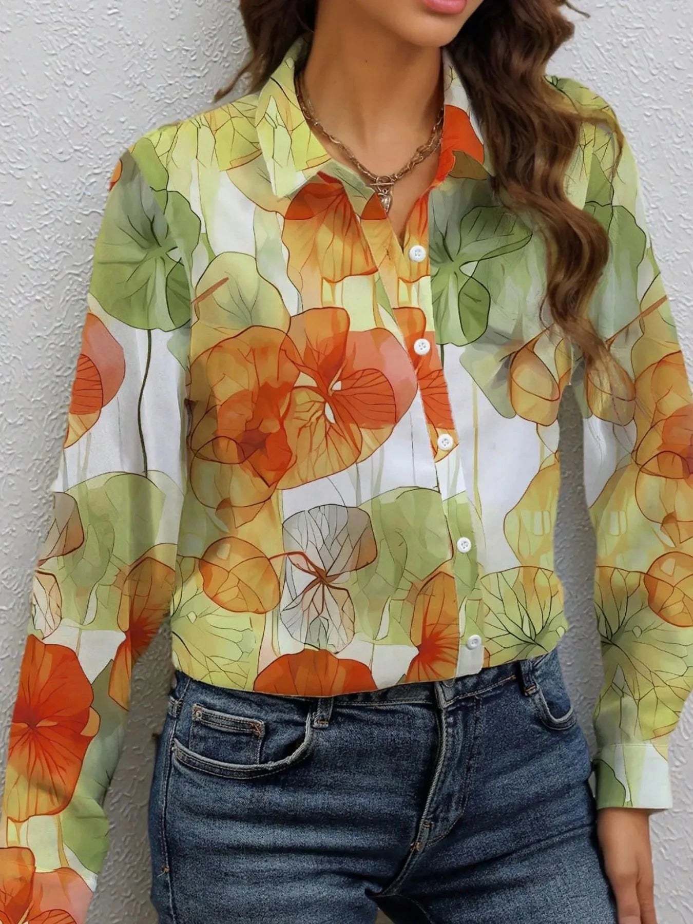 Printed Button Up Long Sleeve Shirt