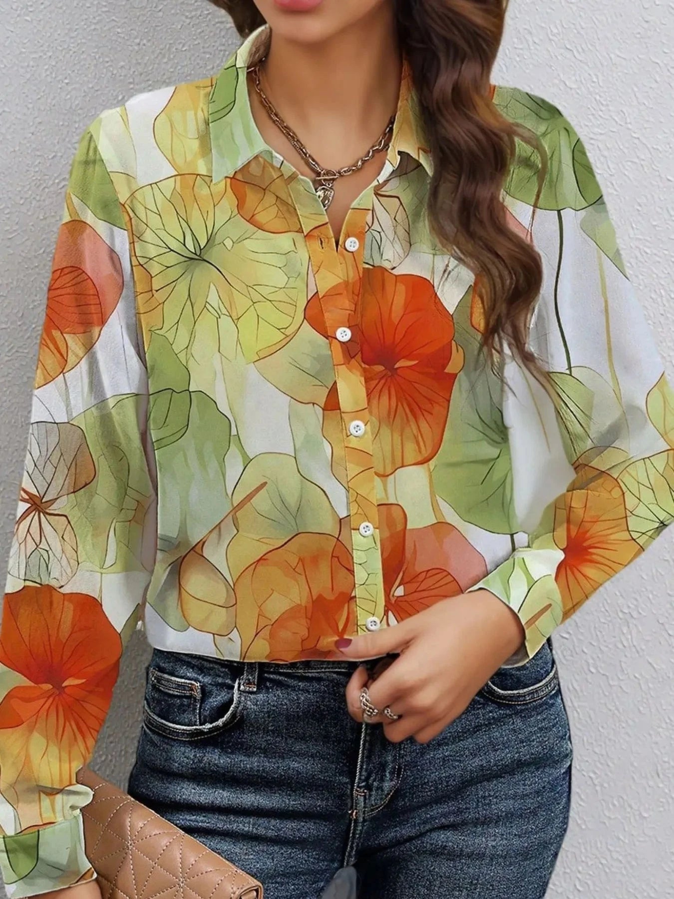 Printed Button Up Long Sleeve Shirt