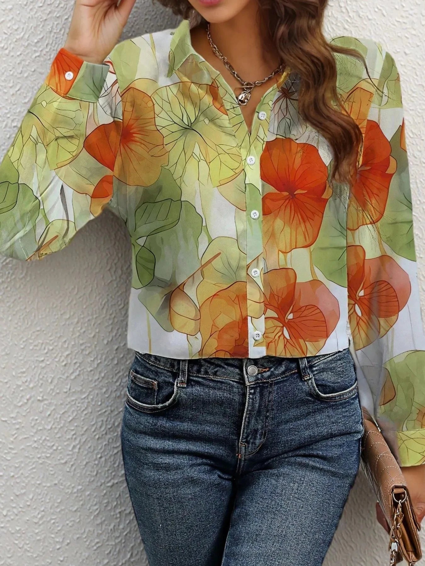 Printed Button Up Long Sleeve Shirt