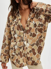 Printed Button-Up Long Sleeve Shirt Mocha / S
