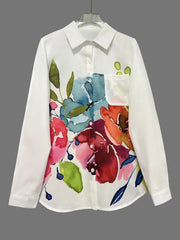 Printed Button Up Long Sleeve Shirt White / S