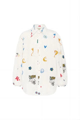 Printed Button Up Long Sleeve Shirt White / S