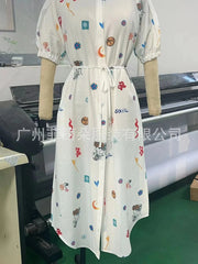 Printed Button Up Midi Shirt Dress