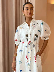 Printed Button Up Midi Shirt Dress