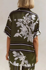 Printed Button Up Shirt and Pants Set