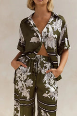 Printed Button Up Shirt and Pants Set