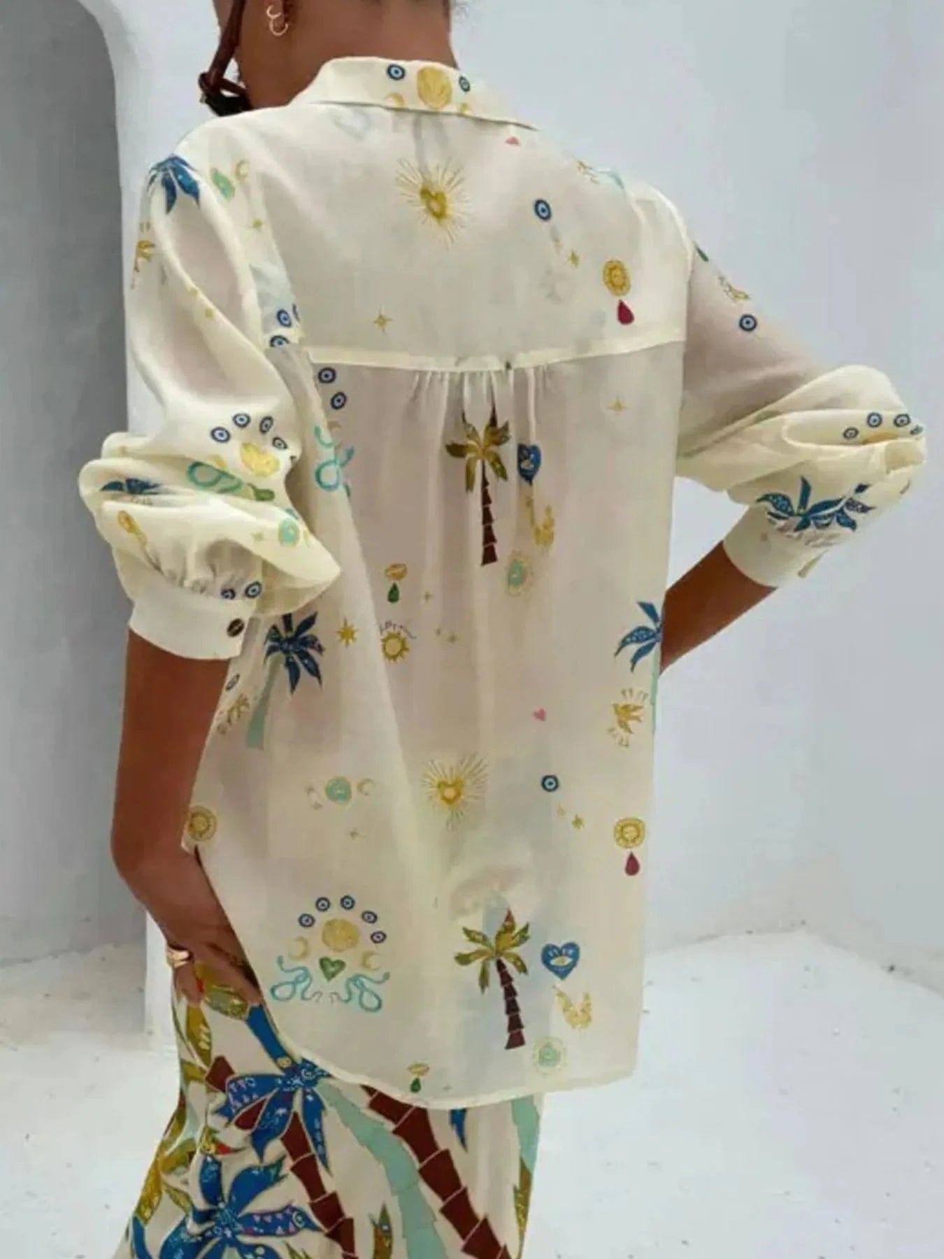 Printed Button Up Shirt and Shorts Set