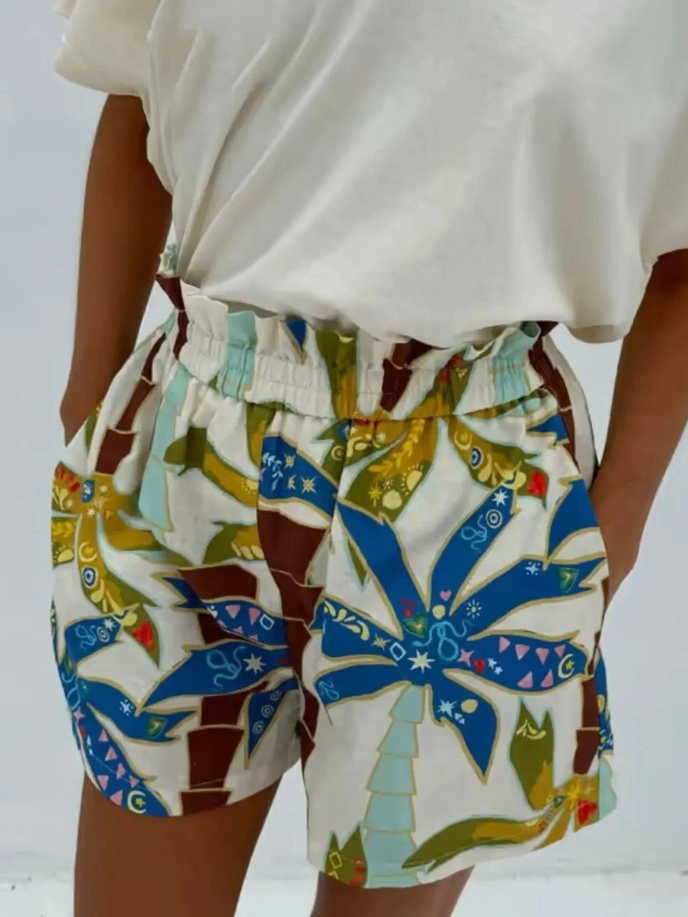 Printed Button Up Shirt and Shorts Set