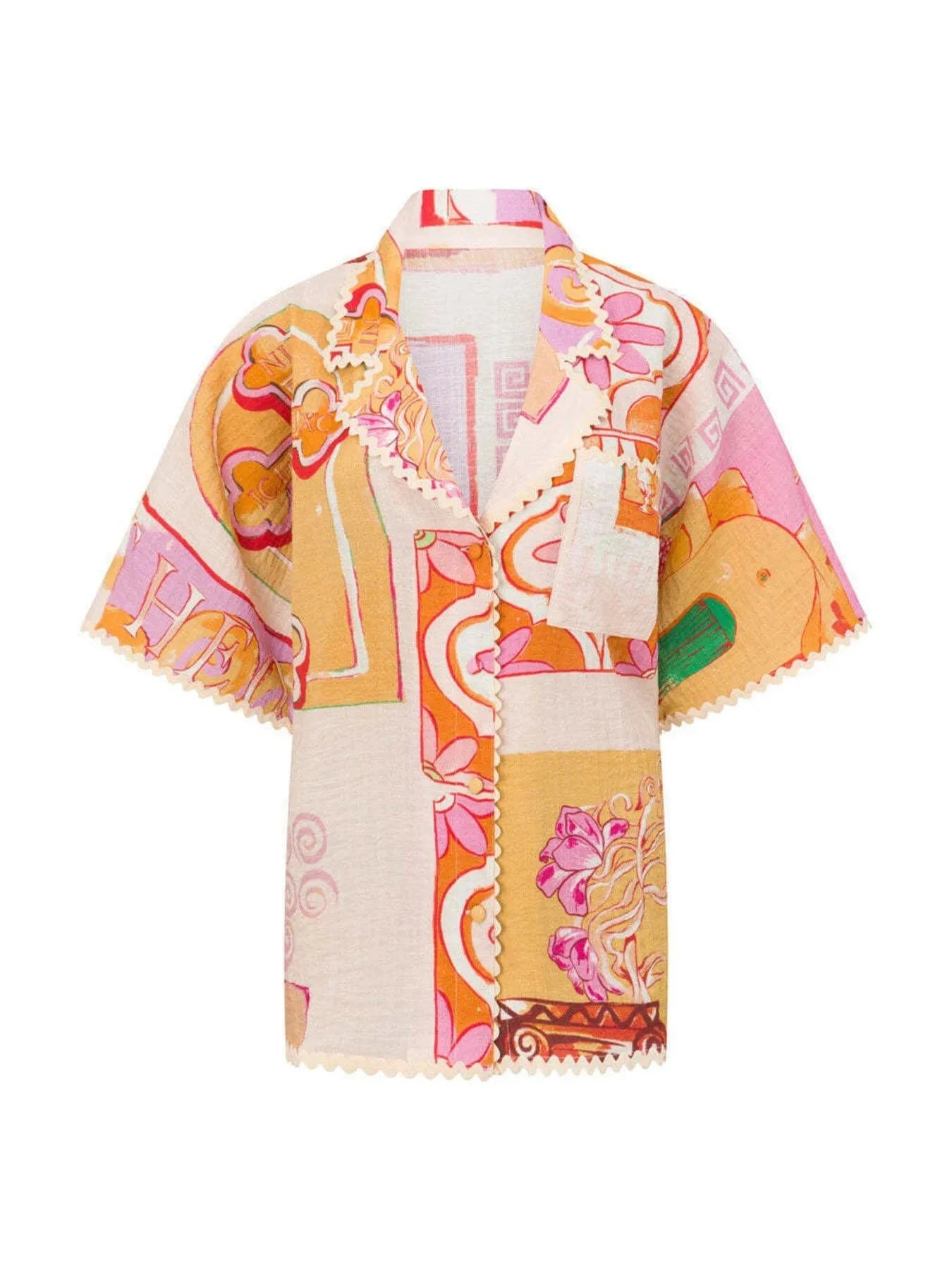 Printed Button Up Shirt and Shorts Set