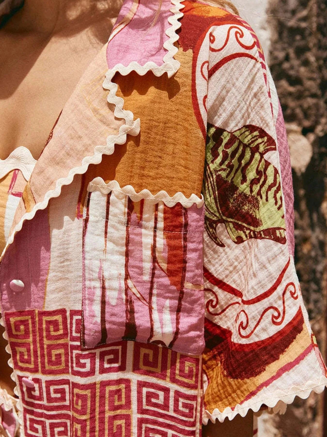 Printed Button Up Shirt and Shorts Set