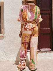 Printed Button Up Shirt and Shorts Set