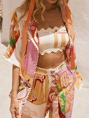 Printed Button Up Shirt and Shorts Set