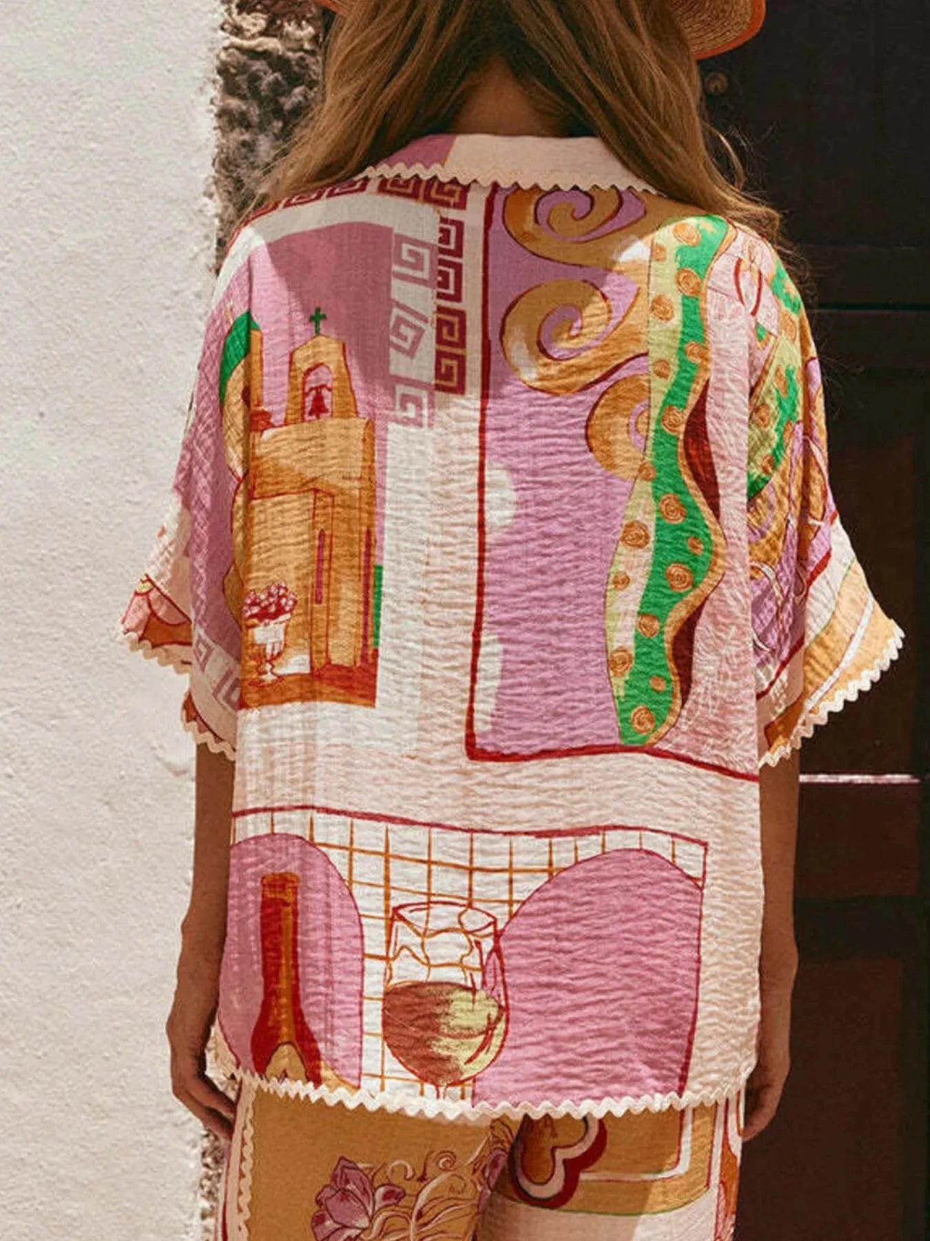 Printed Button Up Shirt and Shorts Set