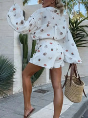 Printed Button Up Shirt and Shorts Set