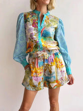 Printed Button Up Shirt and Shorts Set Pastel Blue / S