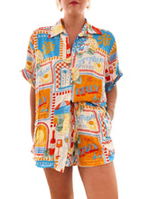 Printed Button Up Shirt and Shorts Set Tangerine / S