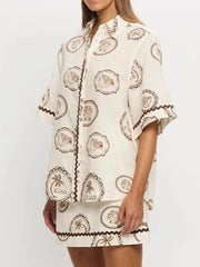 Printed Button Up Shirt and Skirt Set