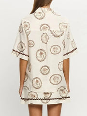 Printed Button Up Shirt and Skirt Set