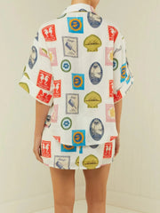 Printed Button Up Shirt and Skirt Set