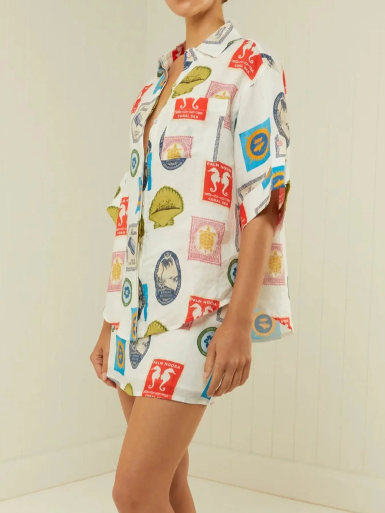 Printed Button Up Shirt and Skirt Set