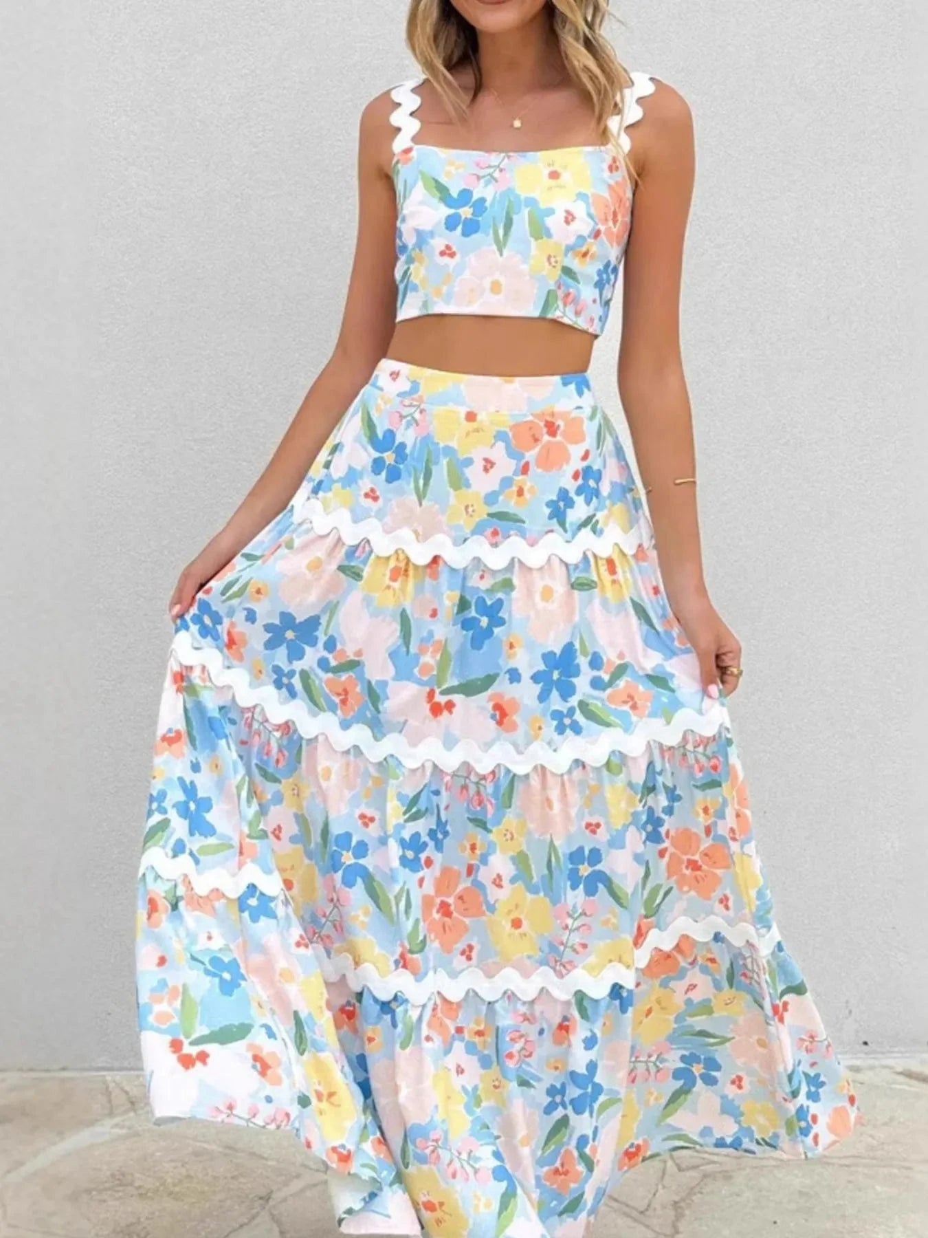 Printed Cami and Maxi Skirt Set
