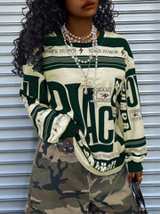 Printed Drop Shoulder Long Sleeve T-Shirt Army Green / S