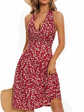 Printed Halter Neck Dress Wine Red / S