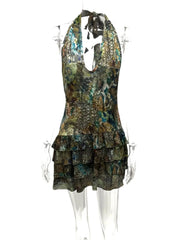 Printed Halter Neck Layered Dress