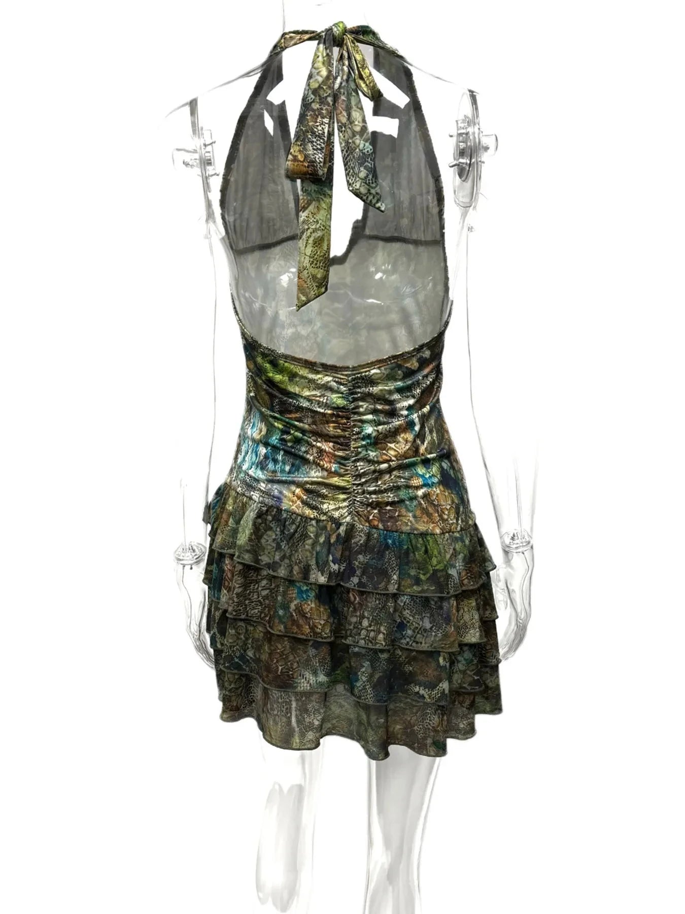 Printed Halter Neck Layered Dress