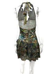 Printed Halter Neck Layered Dress