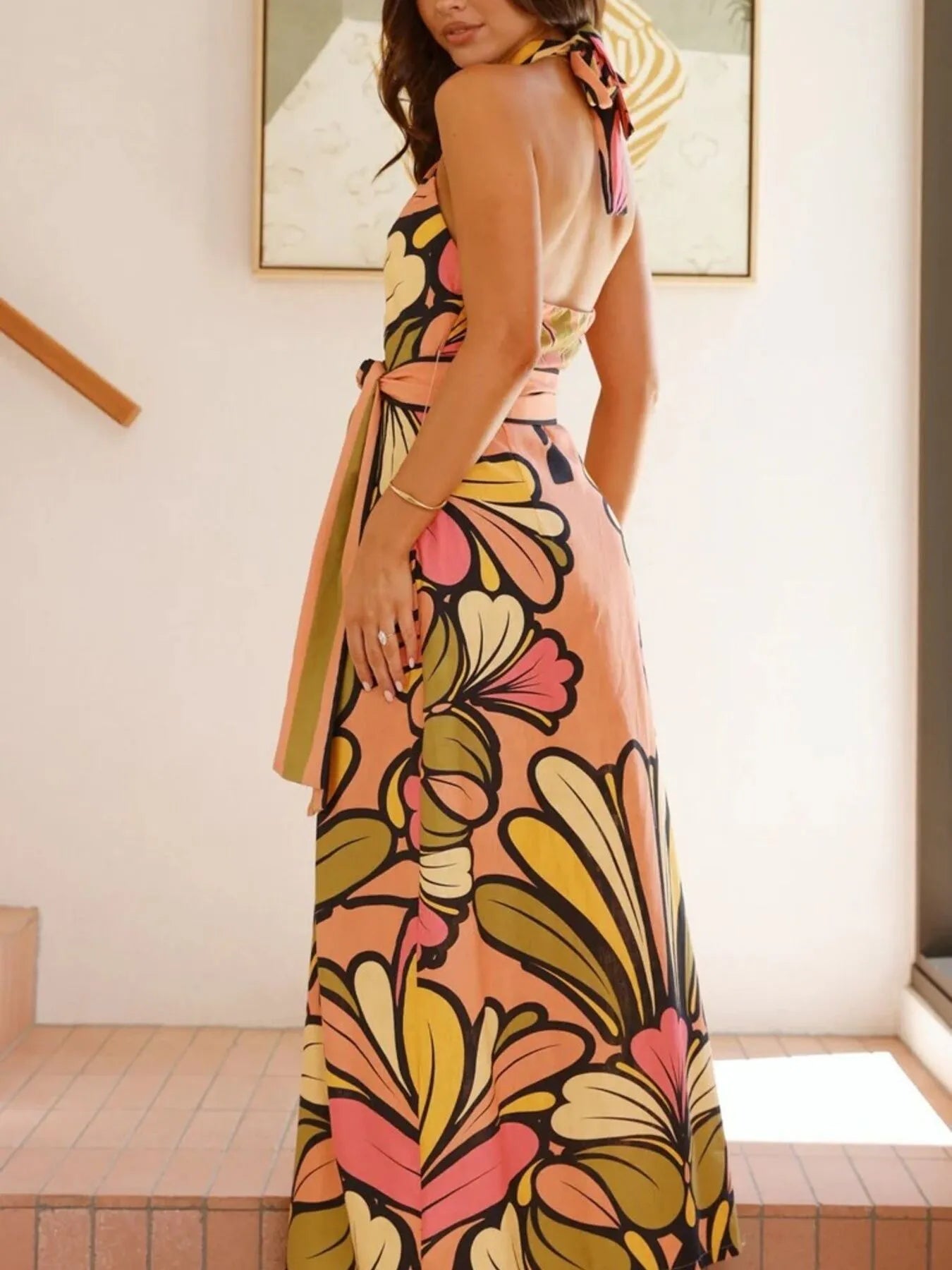 Printed Halter Neck Maxi Cami Dress