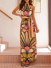 Printed Halter Neck Maxi Cami Dress