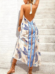 Printed Halter Neck Midi Dress